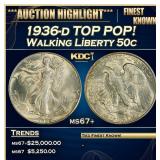 1936-d Walking Liberty Half Dollar TOP POP! 50c ms
