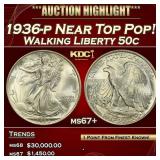 1936-p Walking Liberty Half Dollar Near Top Pop! 5