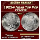 1923-p Peace Dollar Near Top Pop $1 ms67 SEGS