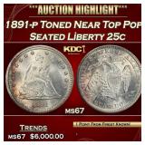 1891-p Seated Liberty Quarter Toned Near Top Pop!