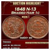 1848 Braided Hair Large Cent N-13 1c ms64+ bn SEGS