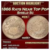 1866 Rays Shield Nickel Near Top Pop! 5c ms66+ SEG