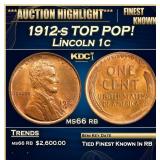 1912-s Lincoln Cent TOP POP! 1c ms66 rb SEGS