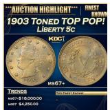 1903 Liberty Nickel Toned TOP POP! 5c ms67+ SEGS