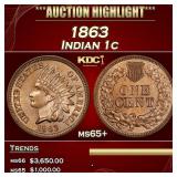1863 Indian Cent 1c ms65+ SEGS