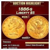 1886-s Gold Liberty Half Eagle $5 ms65+ SEGS