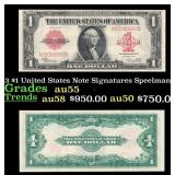 1923 $1 United States Note Grades au55 Signatures