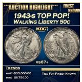1943-s Walking Liberty Half Dollar TOP POP! 50c ms
