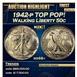 1942-p Walking Liberty Half Dollar TOP POP! 50c ms