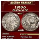 1916-d Buffalo Nickel 5c ms64+ SEGS