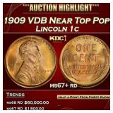 1909 VDB Lincoln Cent Near Top Pop! 1c ms67+ rd SE