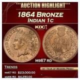1864 Bronze Indian Cent 1c ms67 rd SEGS