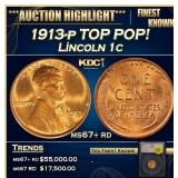 1913-p Lincoln Cent TOP POP! 1c ms67+ rd SEGS