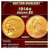 1914-s Gold Indian Half Eagle $5 ms63+ USCG