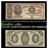 1891 $1 Treasury Note Edwin M Stanton Grades vf+ S