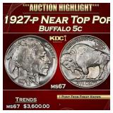 1927-p Buffalo Nickel Near Top Pop 5c ms67 SEGS
