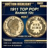 1911 Proof Barber Dime TOP POP! 10c pr68 DCAM SEGS