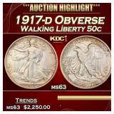 1917-d Obverse Walking Liberty Half Dollar 50c ms6