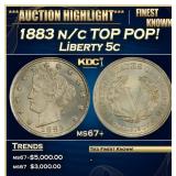 1883 n/c Liberty Nickel TOP POP! 5c ms67+ SEGS
