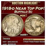 1918-d Buffalo Nickel Near Top Pop! 5c ms66+ SEGS