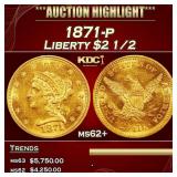 1871-p Gold Liberty Quarter Eagle $2 1/2 ms62+ USC