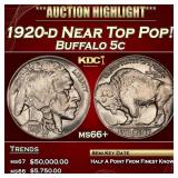 1920-d Buffalo Nickel Near Top Pop! 5c ms66+ SEGS