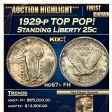 1929-p Standing Liberty Quarter TOP POP! 25c ms67+