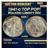 1941-d Walking Liberty Half Dollar TOP POP! 50c ms