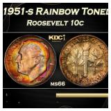 PCGS 1951-s Roosevelt Dime Rainbow Toned 10c ms66