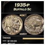 1935-p Buffalo Nickel 5c Grades ms63+