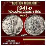 1941-d Walking Liberty Half Dollar 50c ms67 SEGS