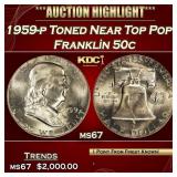1959-p Franklin Half Dollar Toned Near Top Pop! 50