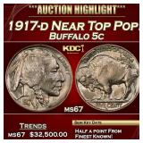 1917-d Buffalo Nickel Near Top Pop! 5c Grades ms67