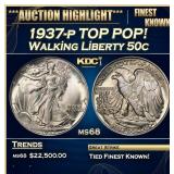 1937-p Walking Liberty Half Dollar TOP POP! 50c ms