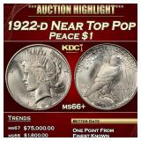 1922-d Peace Dollar Near Top Pop $1 ms66+ SEGS