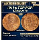 1911-s Lincoln Cent TOP POP! 1c ms66 rb SEGS