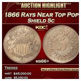 1866 Rays Shield Nickel Near Top Pop! 5c ms66+ SEG