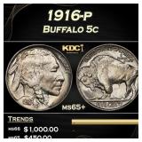 1916-p Buffalo Nickel 5c Grades ms65+