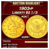 1903-p Gold Liberty Quarter Eagle $2 1/2 ms66+ SEG