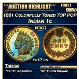 1881 Proof Indian Cent Colorfully Toned TOP POP! 1