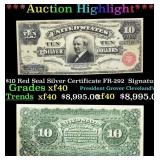1886 $10 Red Seal Silver Certificate "Tombstone" F