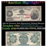 1891 $2 Treasury Note Grades vf+ Signatures Tillma