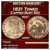 1831 Capped Bust Half Dollar Toned 50c ms64+ SEGS