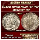 1943-d Mercury Dime Toned Near Top Pop! 10c ms68 F