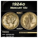 1924-d Mercury Dime 10c Grades ms63+