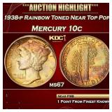 PCGS 1938-p Mercury Dime Rainbow Toned Near Top Po