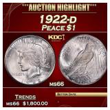 1922-d Peace Dollar $1 ms66 SEGS