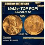 1942-p Lincoln Cent TOP POP! 1c ms68 rd SEGS