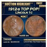 1912-s Lincoln Cent TOP POP! 1c ms66 bn SEGS
