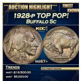 1928-p Buffalo Nickel TOP POP! 5c ms67+ SEGS